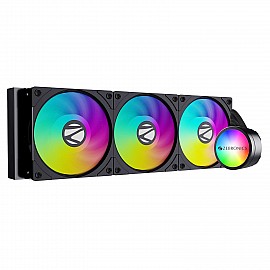 Zebronics AIO360AB - 360mm AIO Liquid Cooler with Support Up To LGA1700 / AM5 sockets/ Anti Leak Design/ ARGB sync/ Braided Tubing/ Fan controller with Remote control (Black)