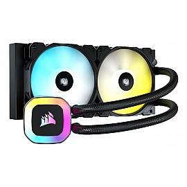 Corsair H100 RGB 240mm Liquid CPU Cooler, 2X 120mm CORSAIR SP RGB ELITE PWM Fans, 29 Total individually addressable RGB LEDs, fan speeds running up to 1,500 RPM, 240mm Radiator (Black)