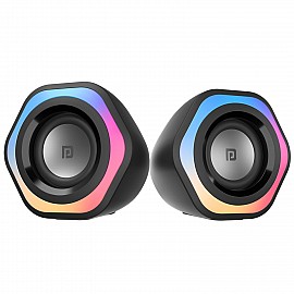 Portronics in Tune 4 6W Portable USB Powered Wired Speaker with Volume Control/ 3.5mm AUX in/ HD Sound/ 2.0 Channel/ RGB Lights/ Gaming Speaker/ Multimedia Speaker for PC Desktop and Laptop (Black)